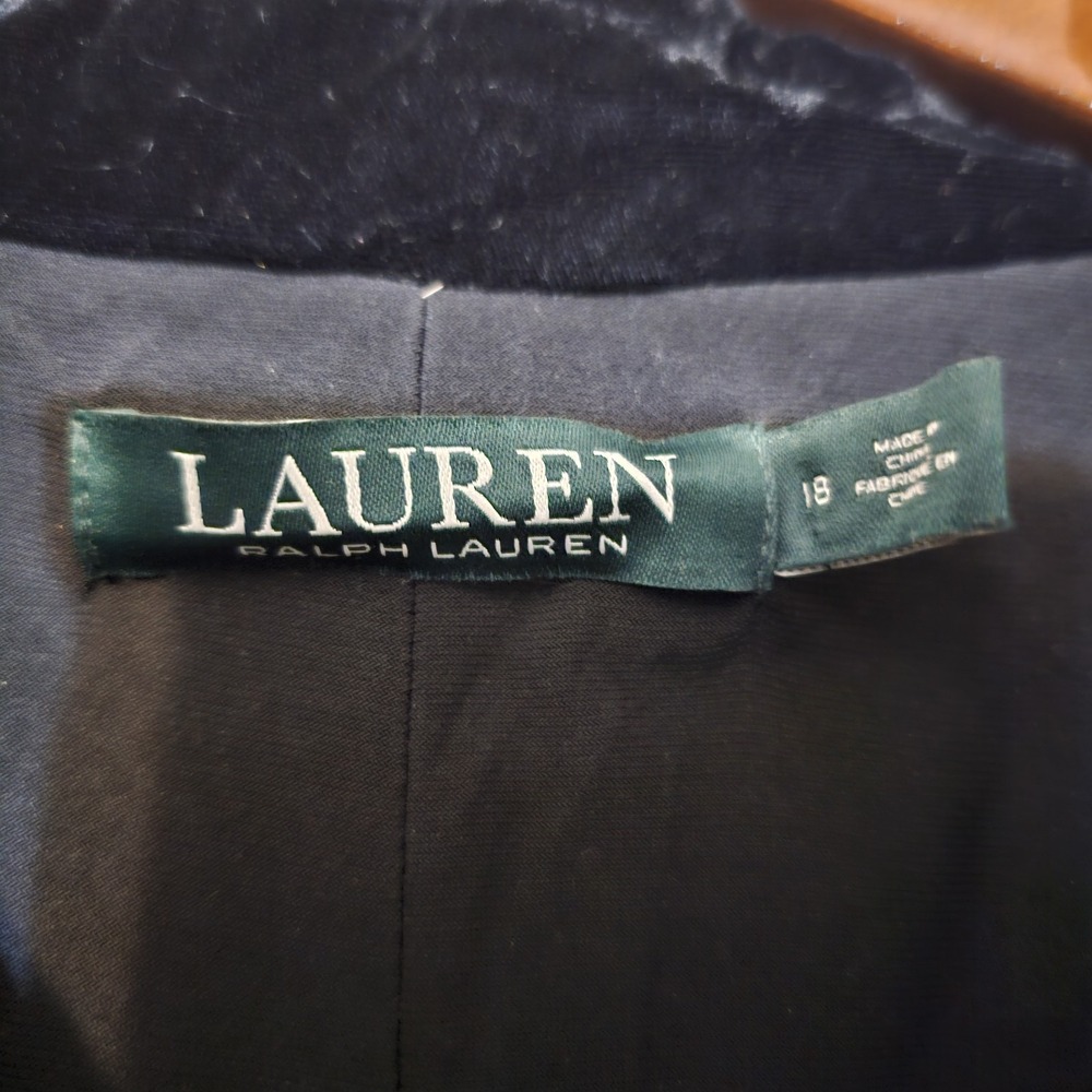 Lauren Ralph Black Lapel Tuxedo Wrap Dress Sz 18 - Picture 2 of 4